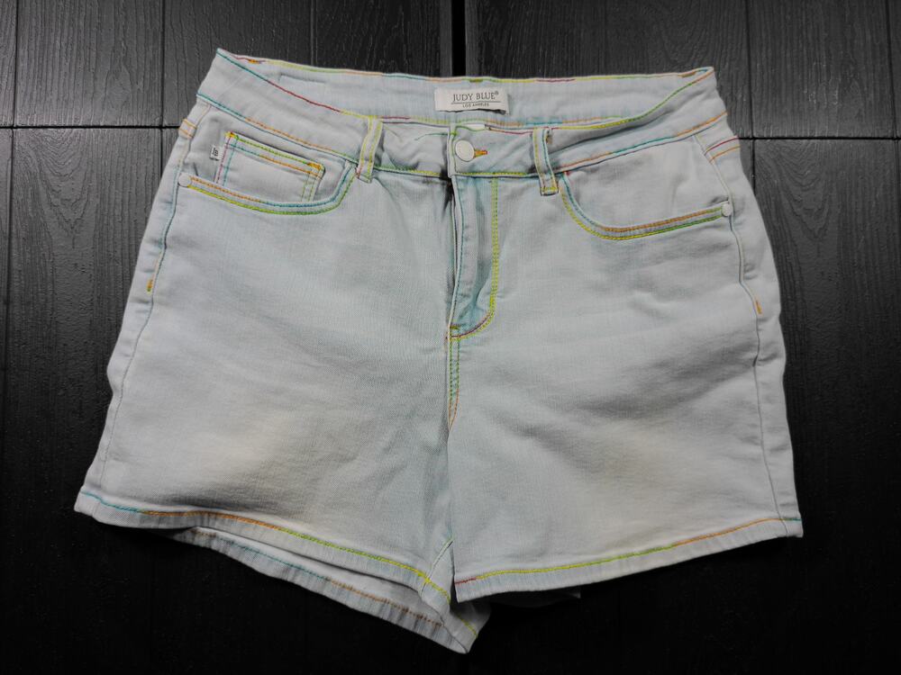 Judy Blue Mid-Rise Rainbow Thread Denim Shorts Sz XL
